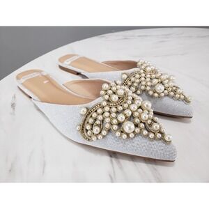 NEW Rag & Co Astre Pearl Mules Flat Pointed Toe Shoes Sz 10 Wedding bridal